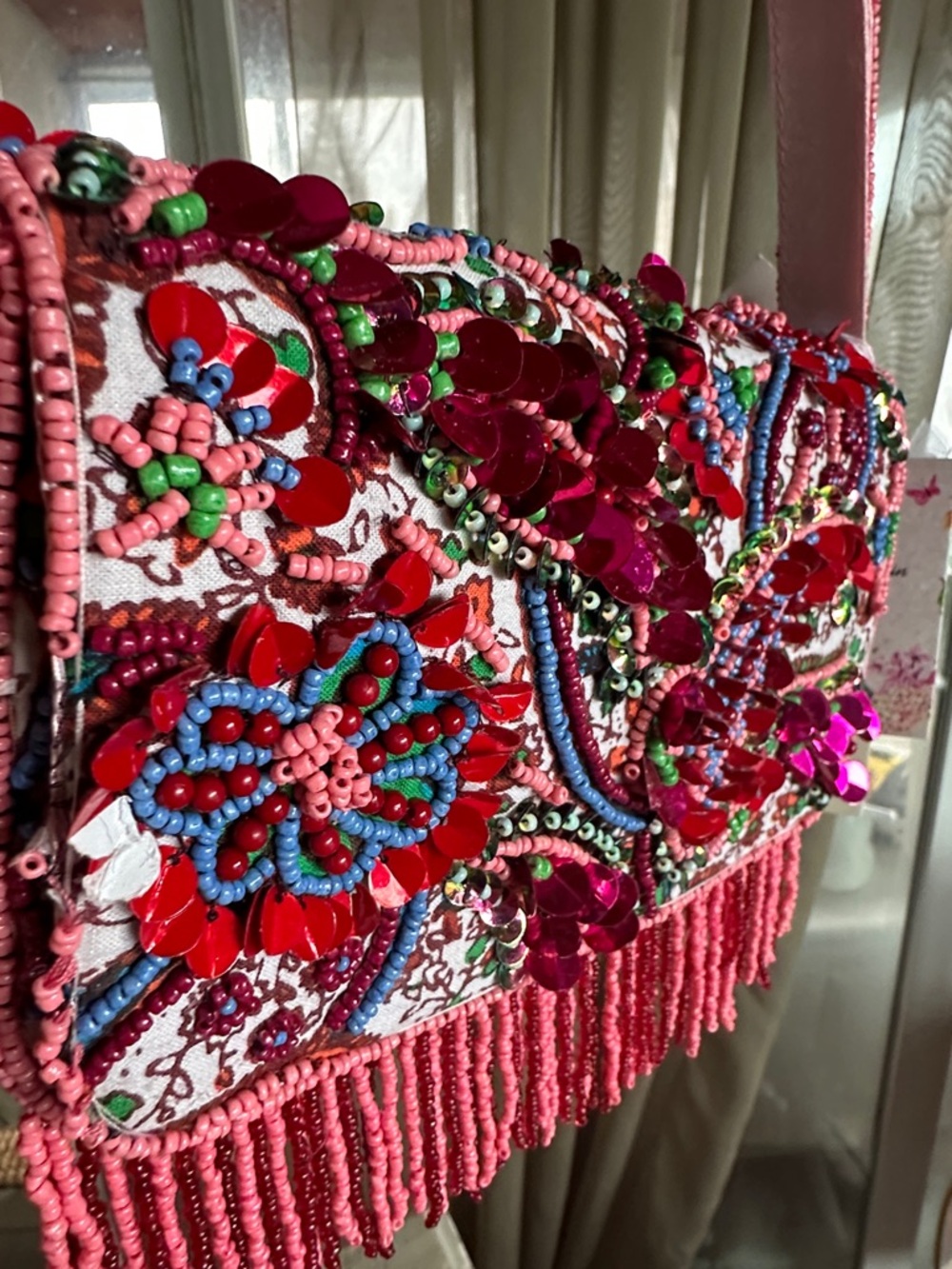 Embellished Hot Pink, Red, Blue and Coral Beaded Fringe Shoulder Bag. NWT